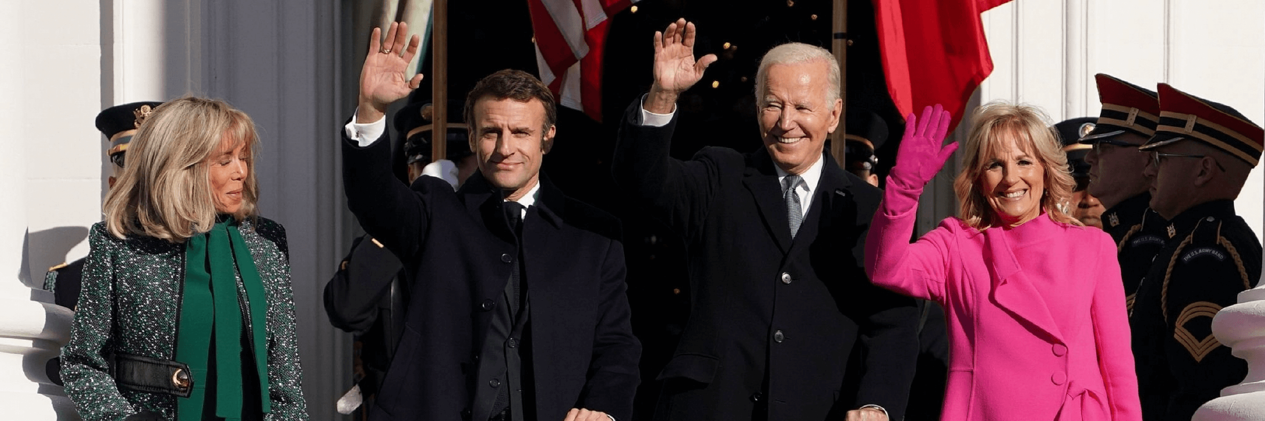 Joe and Jill Biden receive Emmanuel and Brigitte Macron at the White House